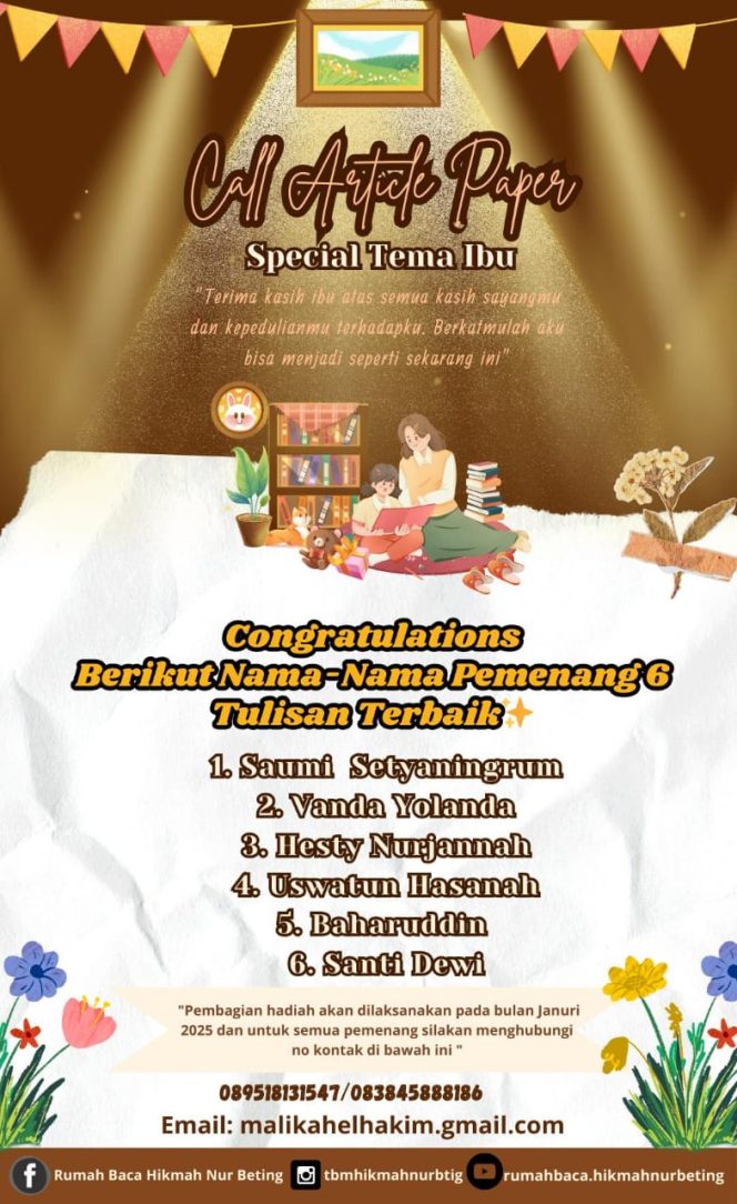 
 Selamat!! Kepada Para Pemenang Tulisan Terbaik Spesial Tema Ibu