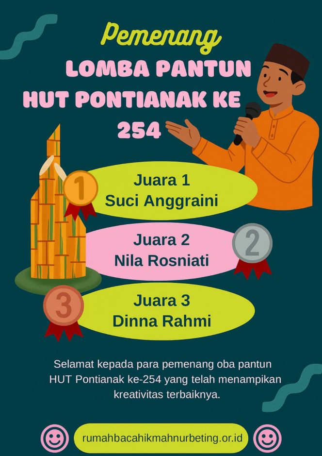 
 Juara 1 Lomba Pantun “PONTIANAK BERSAHABAT”