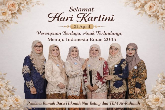 
 Para Pembina Rumah Baca Hikmah Nur Beting dan TBM Ar-Rahmah memperingati Hari Kartini, 21 April 2026, sebagai simbol perempuan berdaya menuju Indonesia Emas 2045.
