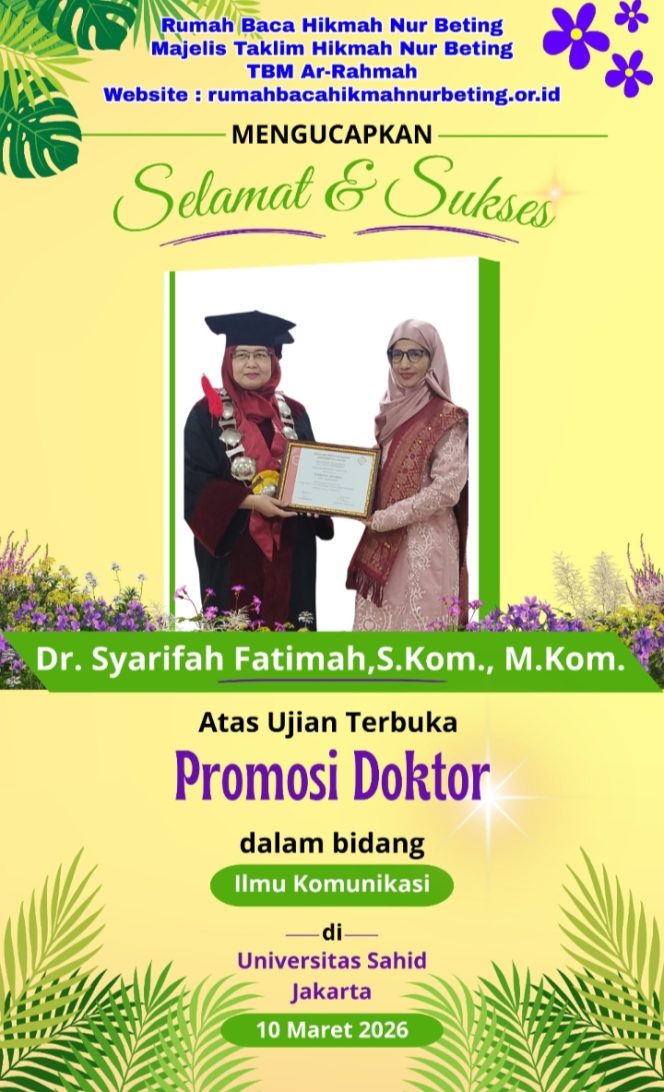 
 Selamat dan Sukses atas Promosi Doktor Dr. Syarifah Fatimah, S.Kom., M.Kom.